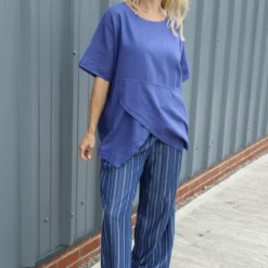 Merle Pocket Linen Top Royal Blue