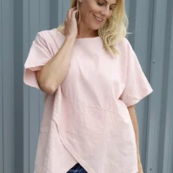 Merle Pocket Linen Top Pink
