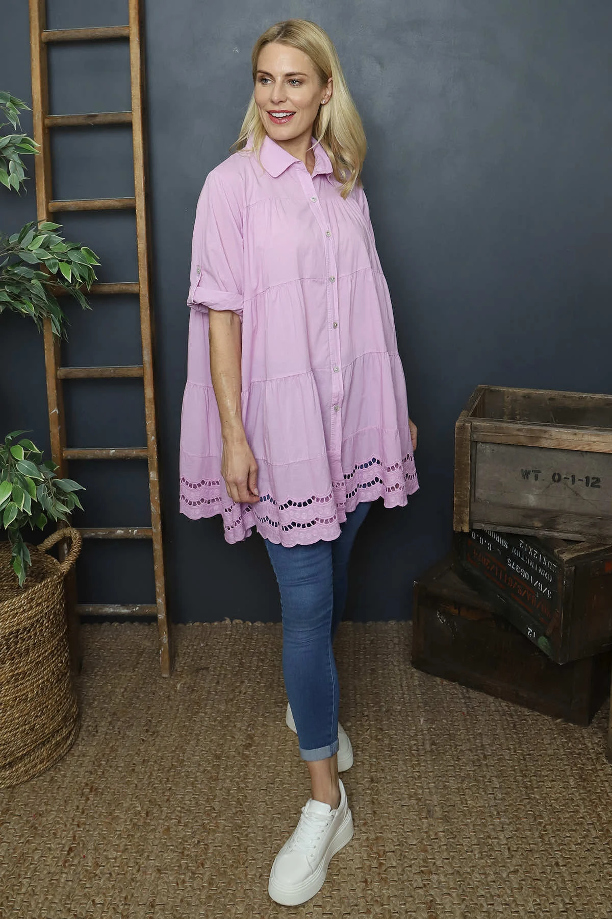 Ermina Tiered Cotton Shirt Lilac 3 Ermina Tiered Cotton Shirt Lilac