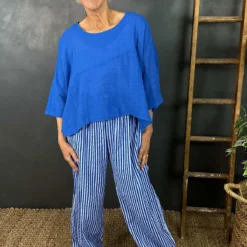 Nina Stripe Linen Trousers Cobalt -Kitandkaboodal Store IMG 2182 b6e1b007 2596 40f6 adee ca917bc4e265