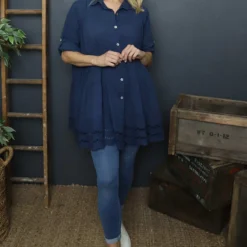 Ermina Tiered Cotton Shirt Navy