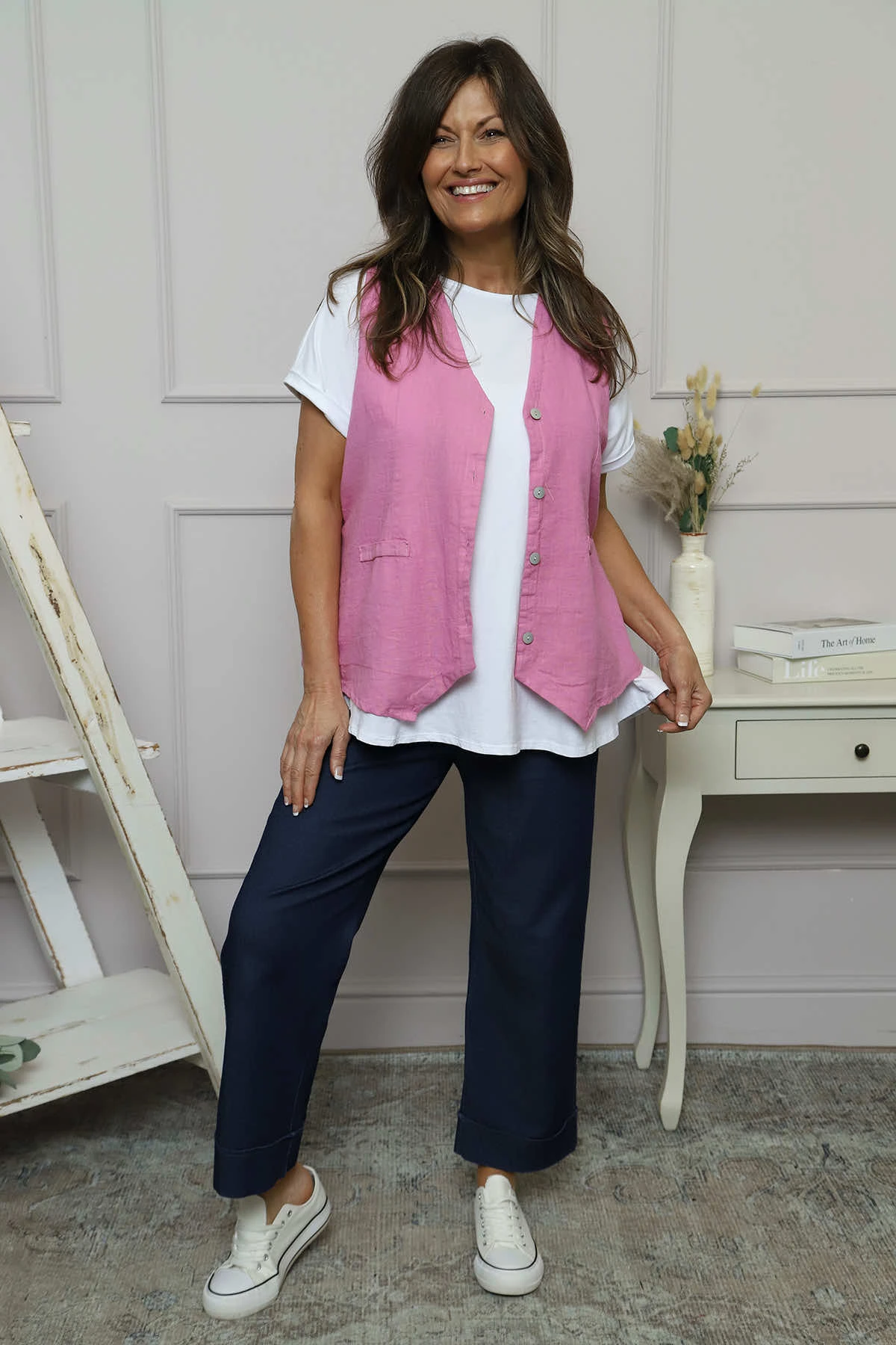 Maryam Linen Waistcoat Fuchsia 3 Maryam Linen Waistcoat Fuchsia