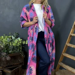 Veronica Print Button Cotton Dress Fuchsia