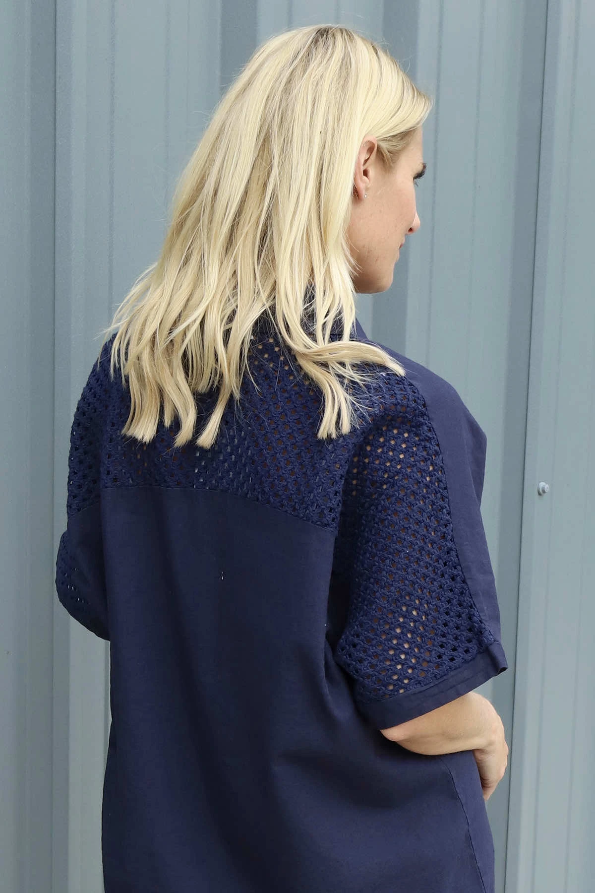 Theodora Crochet Detail Shirt Navy 4 Theodora Crochet Detail Shirt Navy - Image 2