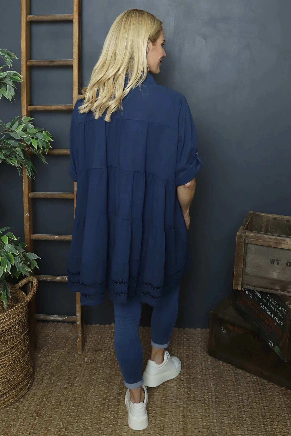 Ermina Tiered Cotton Shirt Navy 6 Ermina Tiered Cotton Shirt Navy - Image 4