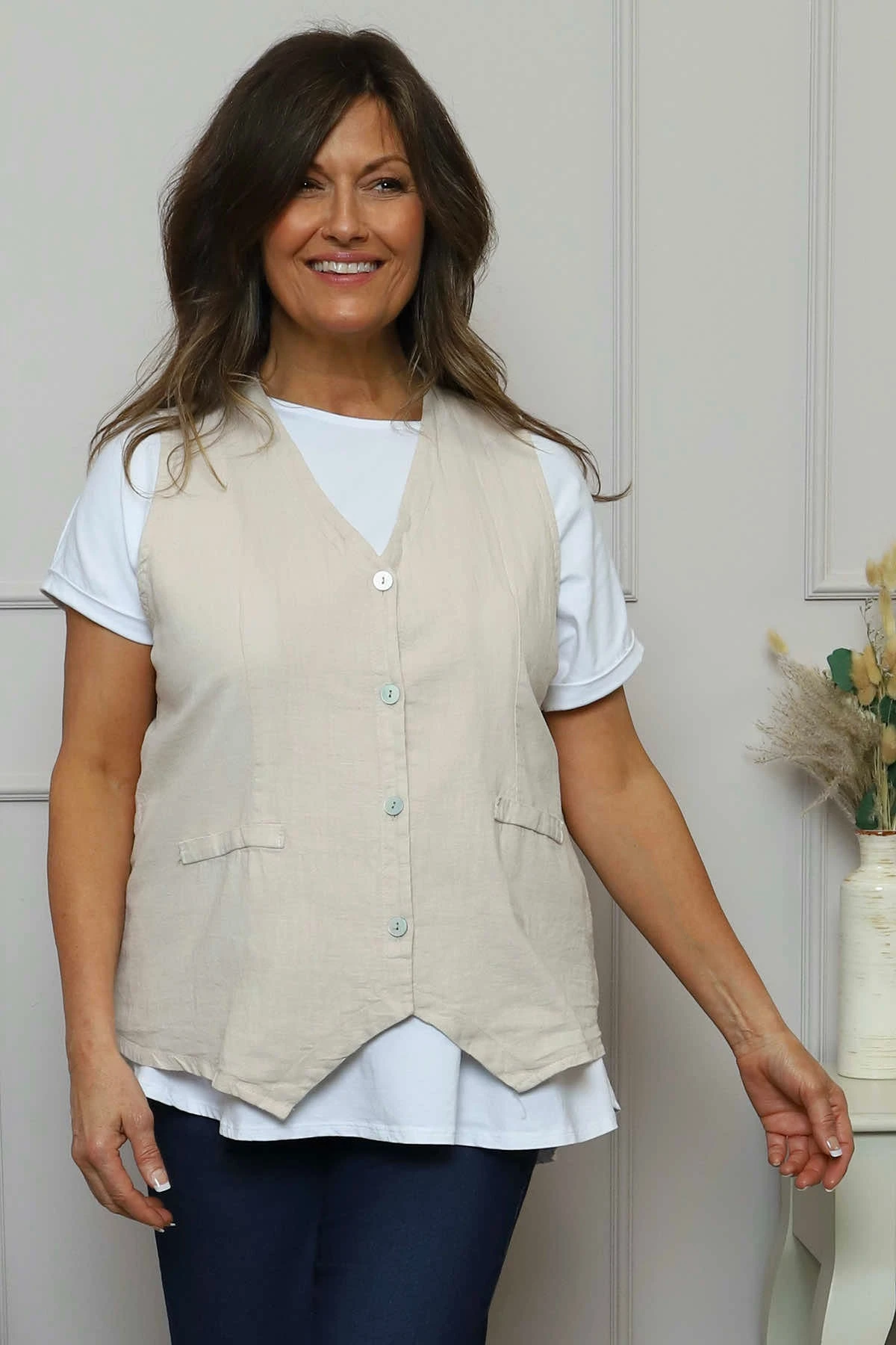 Maryam Linen Waistcoat Stone 4 Maryam Linen Waistcoat Stone - Image 2