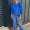 Nina Stripe Linen Trousers Cobalt -Kitandkaboodal Store IMG 2220 1dab4e65 e2cc 4452 82c4 b29eee04a9b1