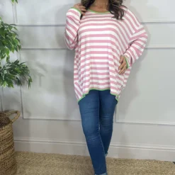 Ariella Stripe Top Pink