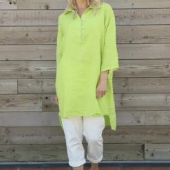 Rhiannon Crinkle Cotton Tunic Lime