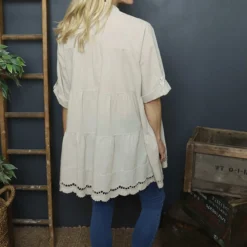 Ermina Tiered Cotton Shirt Stone 9 Ermina Tiered Cotton Shirt Stone -Kitandkaboodal Store IMG 2242 3800677f 46e5 47b3 8e94 f020704c045b