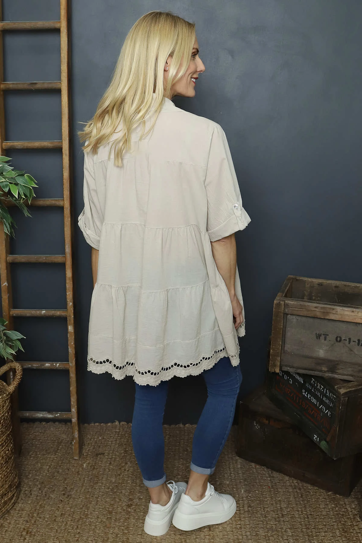 Ermina Tiered Cotton Shirt Stone 6 Ermina Tiered Cotton Shirt Stone - Image 4