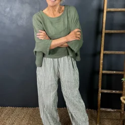 Nina Stripe Linen Trousers Khaki -Kitandkaboodal Store IMG 2246 e8b910a1 8562 46e6 bc27 d622994b7e91