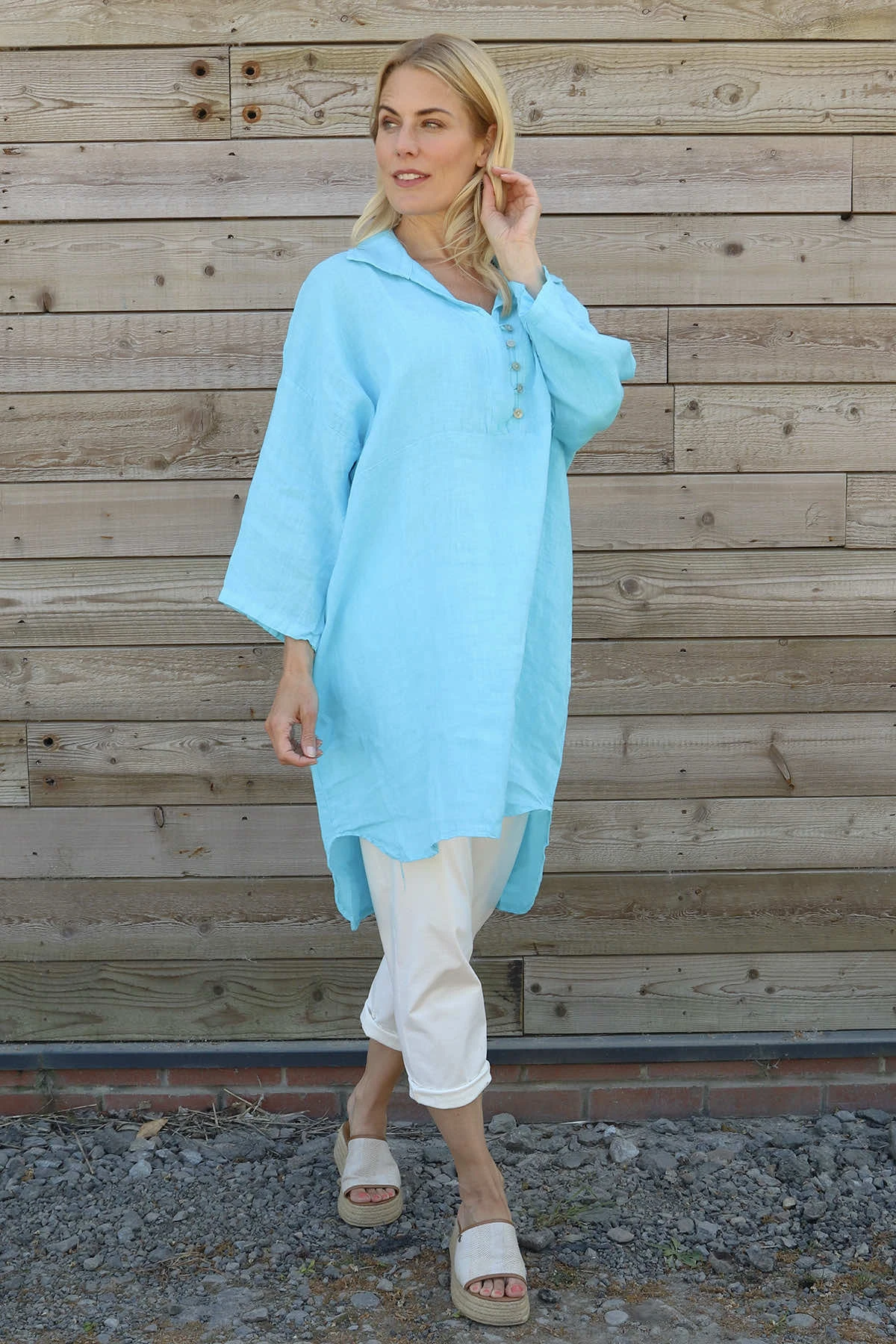 Tarna Button Linen Tunic Kingfisher 3 Tarna Button Linen Tunic Kingfisher