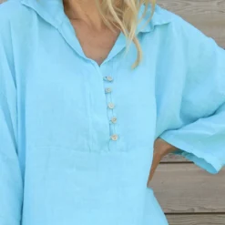 Tarna Button Linen Tunic Kingfisher 8 Tarna Button Linen Tunic Kingfisher -Kitandkaboodal Store IMG 2254 faa21553 b798 4b0c 8173 58d531adcad8