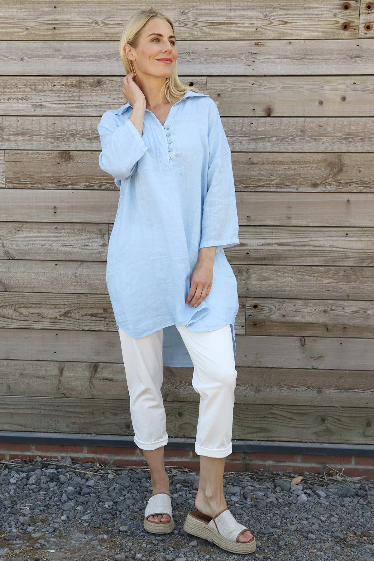 Tarna Button Linen Tunic Light Blue 3 Tarna Button Linen Tunic Light Blue