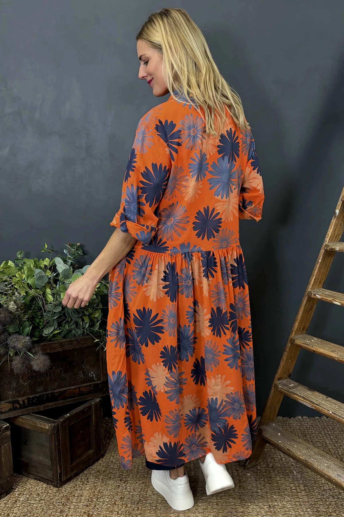 Veronica Print Button Cotton Dress Orange 6 Veronica Print Button Cotton Dress Orange - Image 4