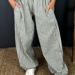 Nina Stripe Linen Trousers Khaki -Kitandkaboodal Store IMG 2262 56bcf770 b6af 4ce0 bf01 3751c16f68d0