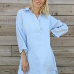 Tarna Button Linen Tunic Light Blue 8 Tarna Button Linen Tunic Light Blue -Kitandkaboodal Store IMG 2264 5687b692 6ebc 4994 b7c7 31b2a9e732c1