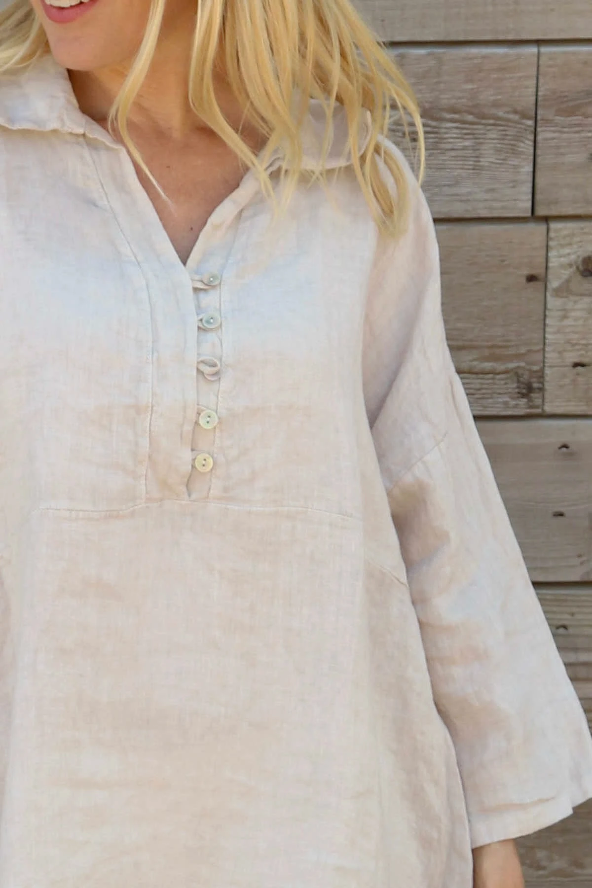 Tarna Button Linen Tunic Stone 5 Tarna Button Linen Tunic Stone - Image 3