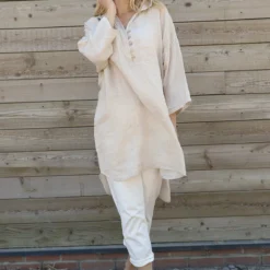 Tarna Button Linen Tunic Stone