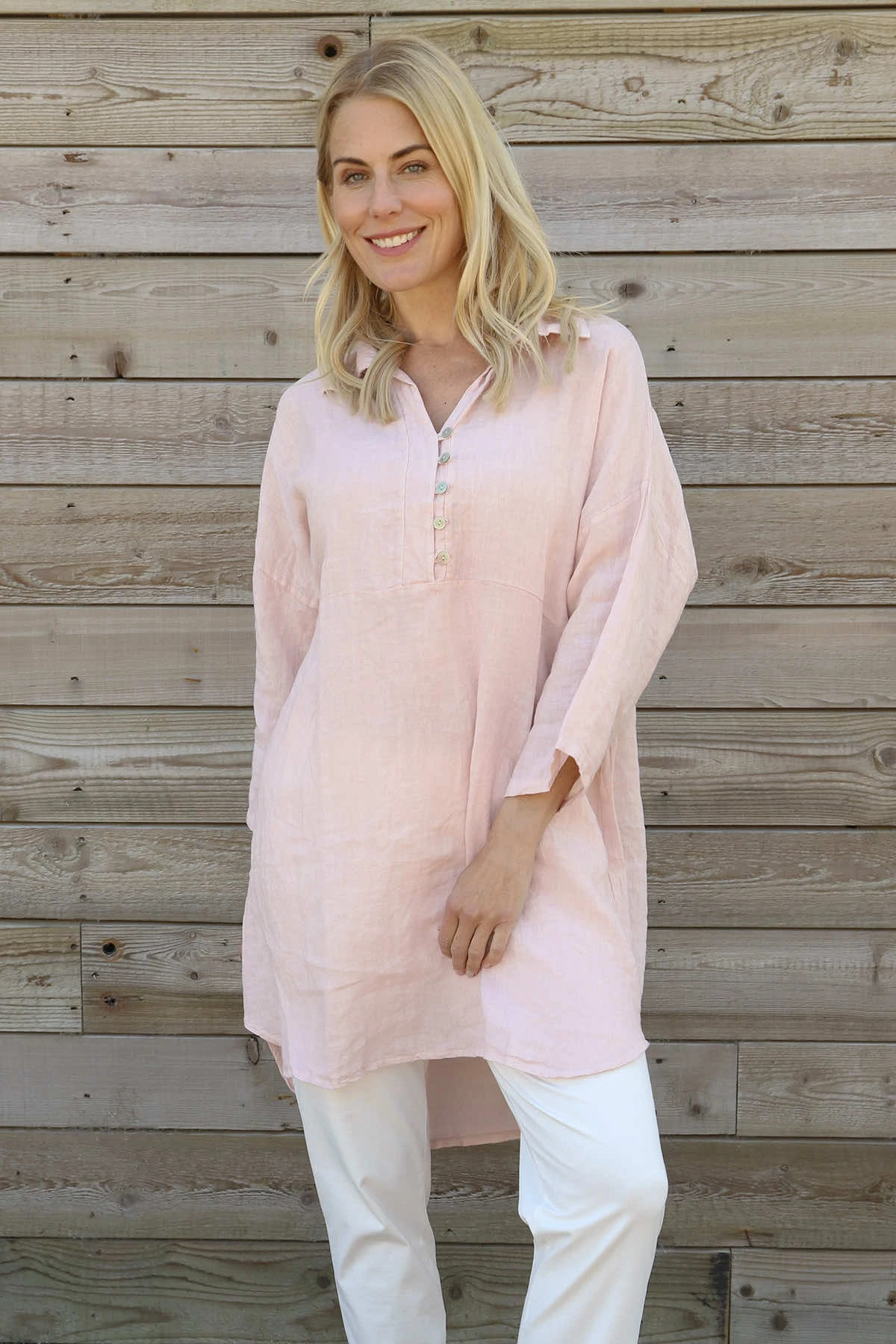Tarna Button Linen Tunic Pink 4 Tarna Button Linen Tunic Pink - Image 2