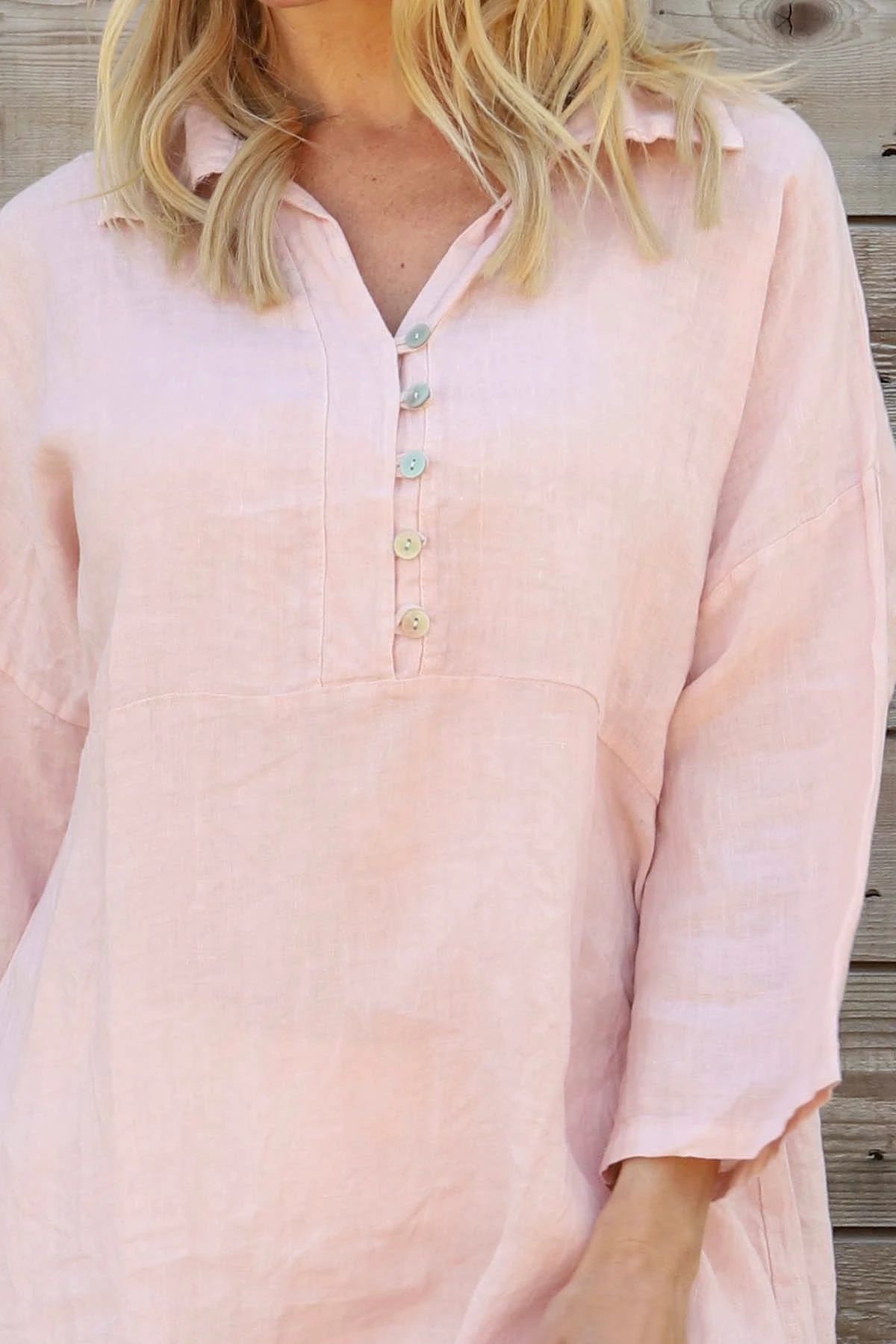 Tarna Button Linen Tunic Pink 5 Tarna Button Linen Tunic Pink - Image 3