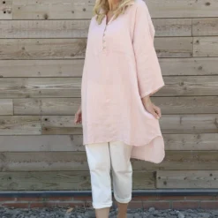 Tarna Button Linen Tunic Pink