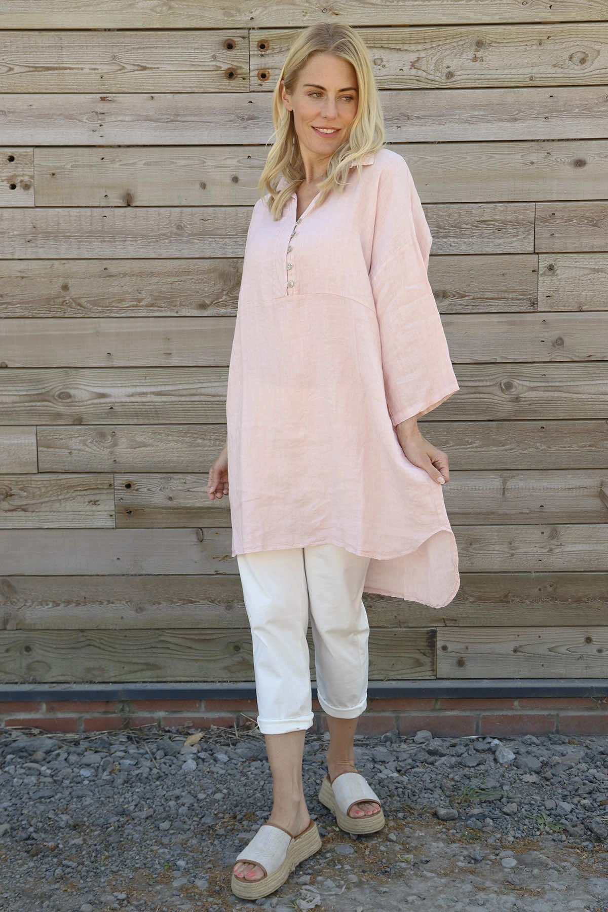 Tarna Button Linen Tunic Pink 3 Tarna Button Linen Tunic Pink