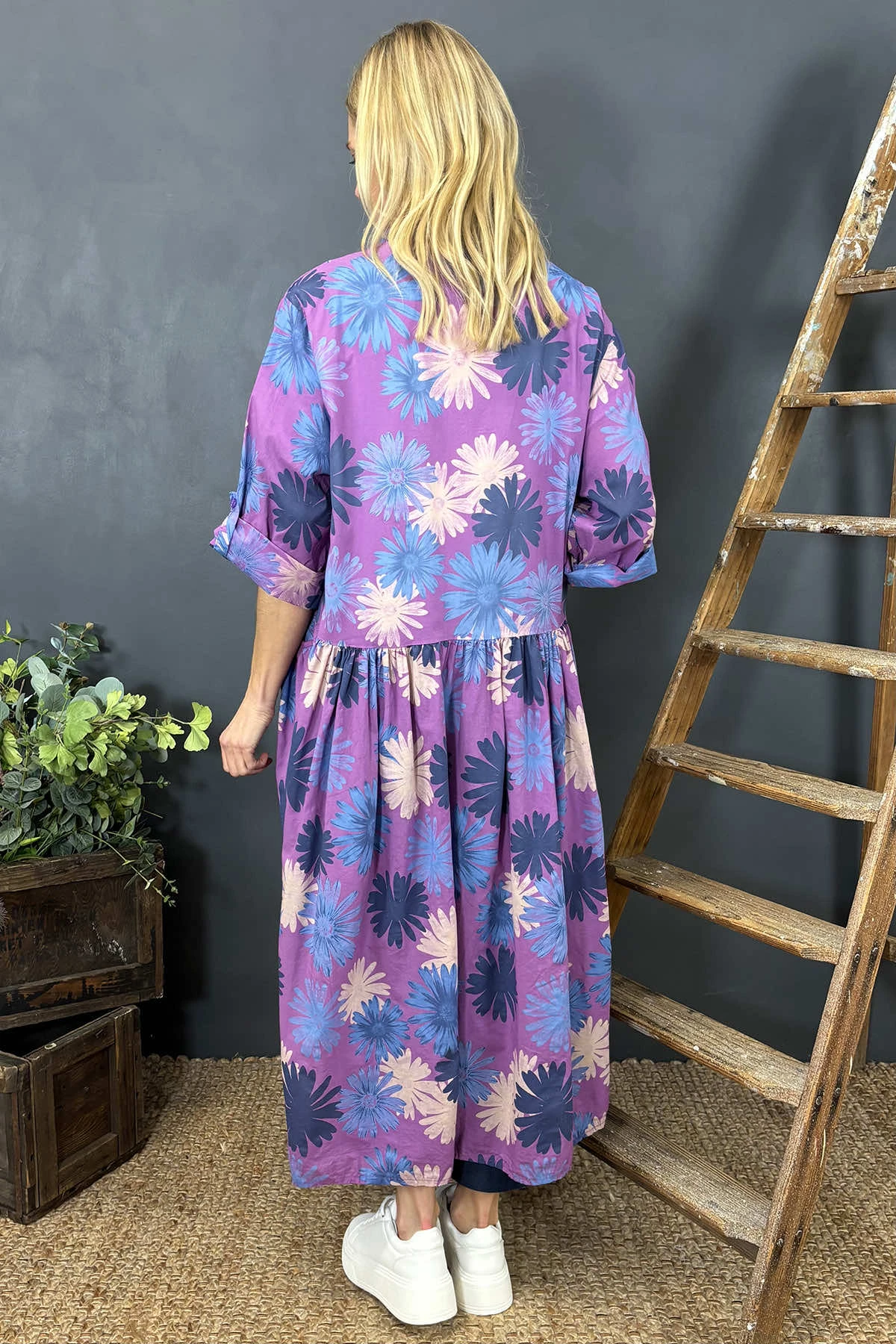 Veronica Print Button Cotton Dress Purple 6 Veronica Print Button Cotton Dress Purple - Image 4