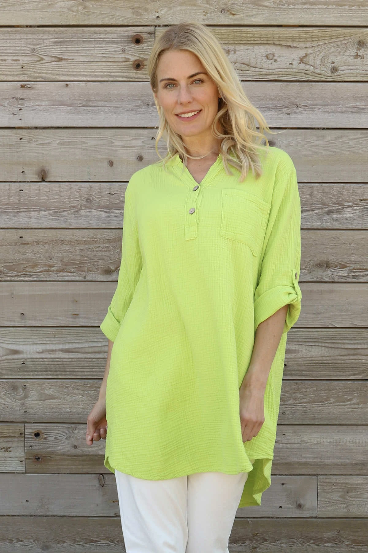 Rhiannon Crinkle Cotton Tunic Lime 4 Rhiannon Crinkle Cotton Tunic Lime - Image 2