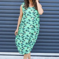 Chloe Print Sleeveless Cotton Dress Green