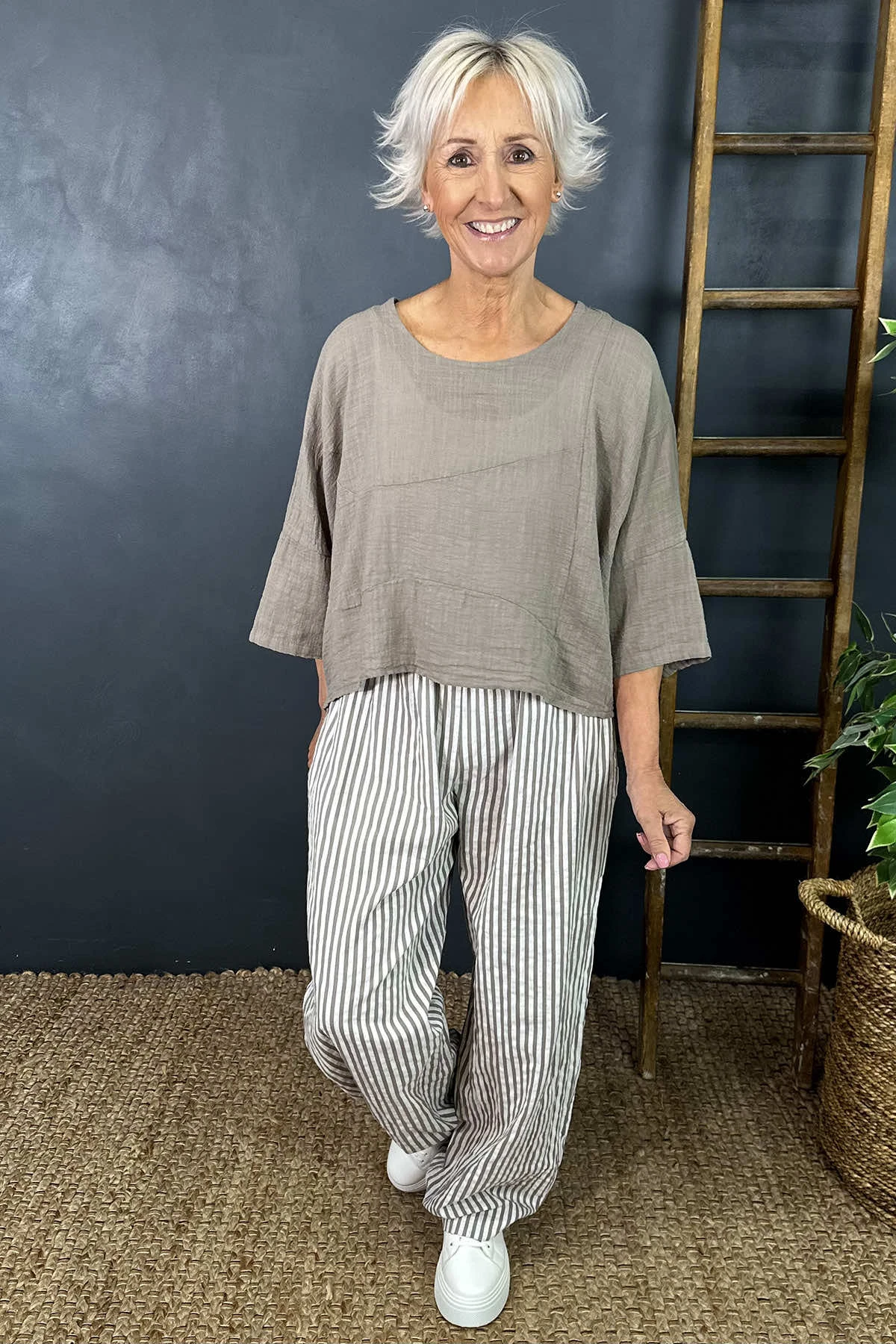 Nina Stripe Linen Trousers Mocha 3 Nina Stripe Linen Trousers Mocha