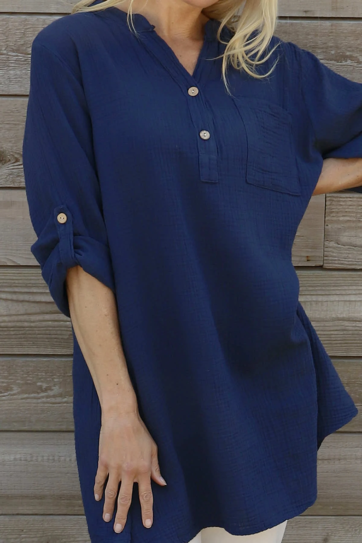 Rhiannon Crinkle Cotton Tunic Navy 5 Rhiannon Crinkle Cotton Tunic Navy - Image 3