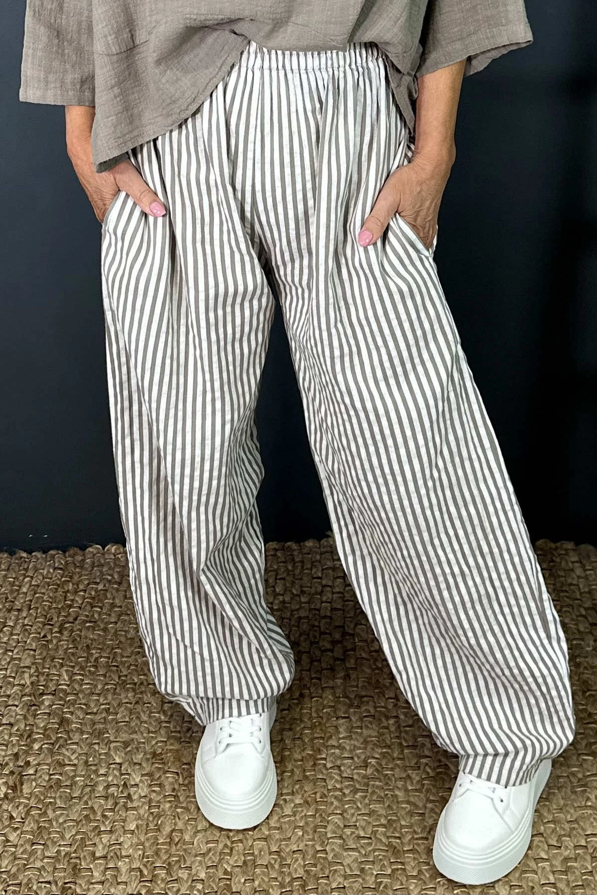 Nina Stripe Linen Trousers Mocha 5 Nina Stripe Linen Trousers Mocha - Image 3