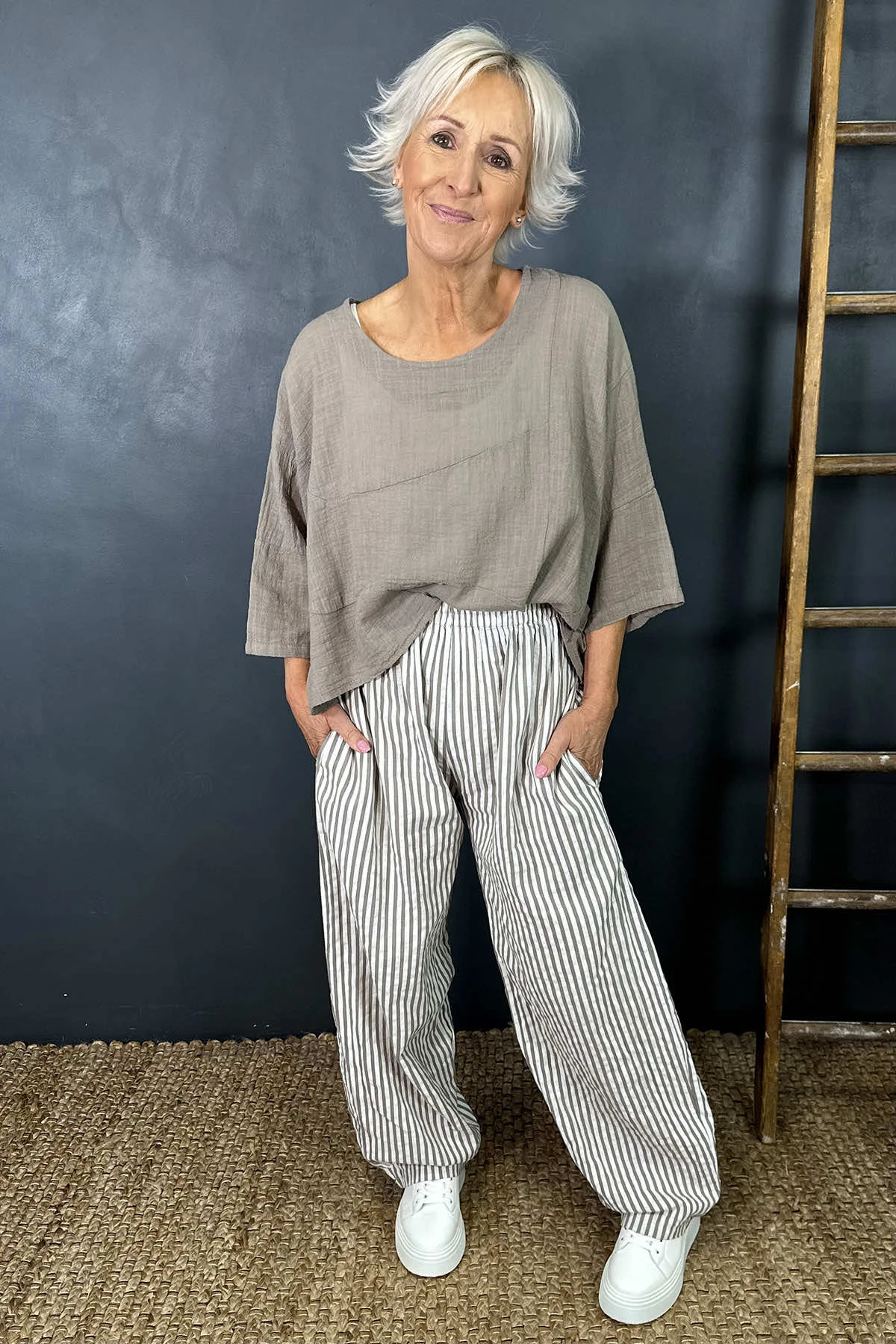 Nina Stripe Linen Trousers Mocha 4 Nina Stripe Linen Trousers Mocha - Image 2