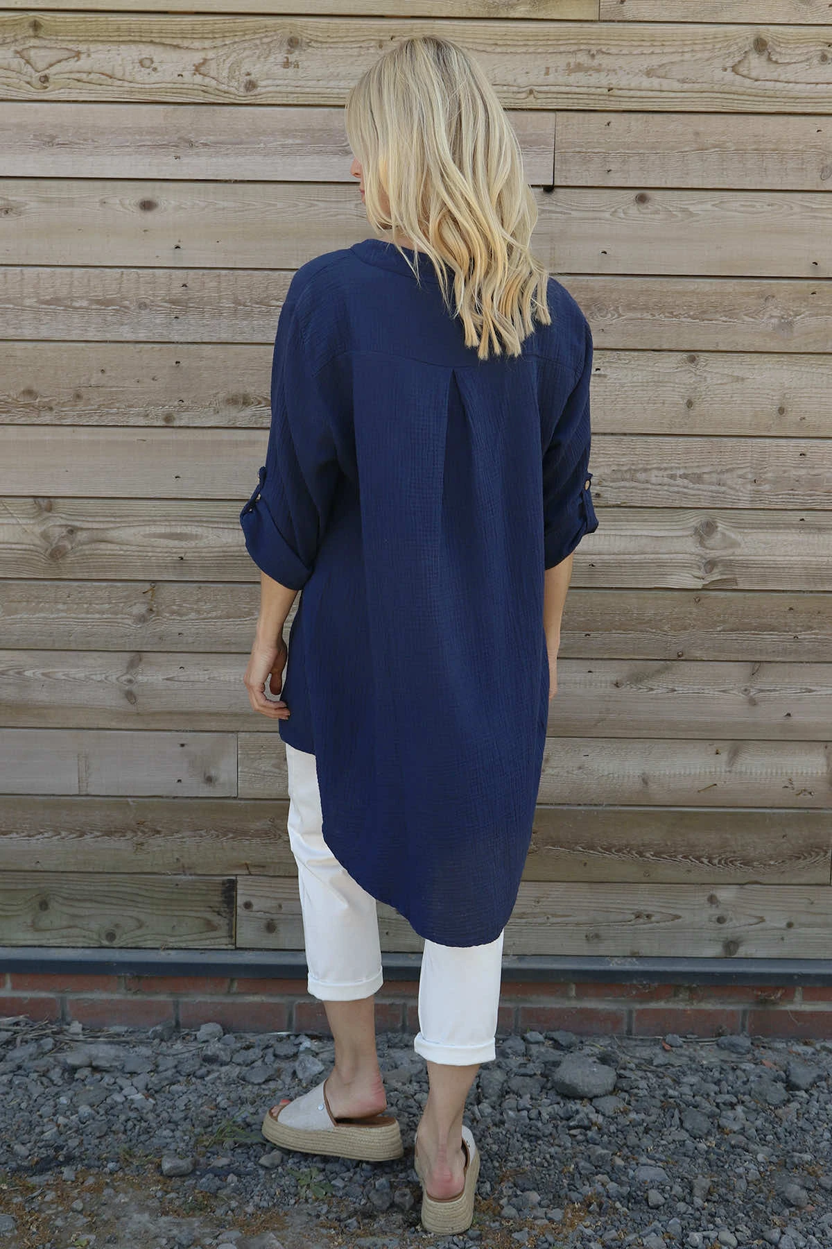 Rhiannon Crinkle Cotton Tunic Navy 6 Rhiannon Crinkle Cotton Tunic Navy - Image 4