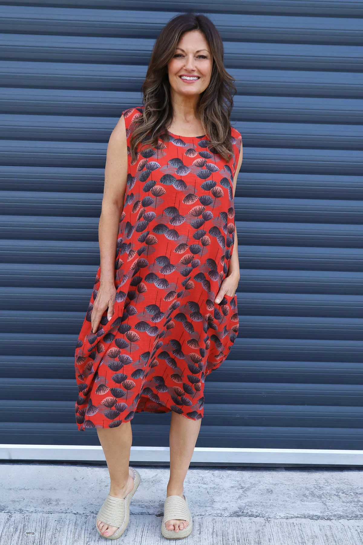 Chloe Print Sleeveless Cotton Dress Red 3 Chloe Print Sleeveless Cotton Dress Red