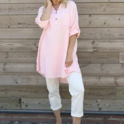 Rhiannon Crinkle Cotton Tunic Pink