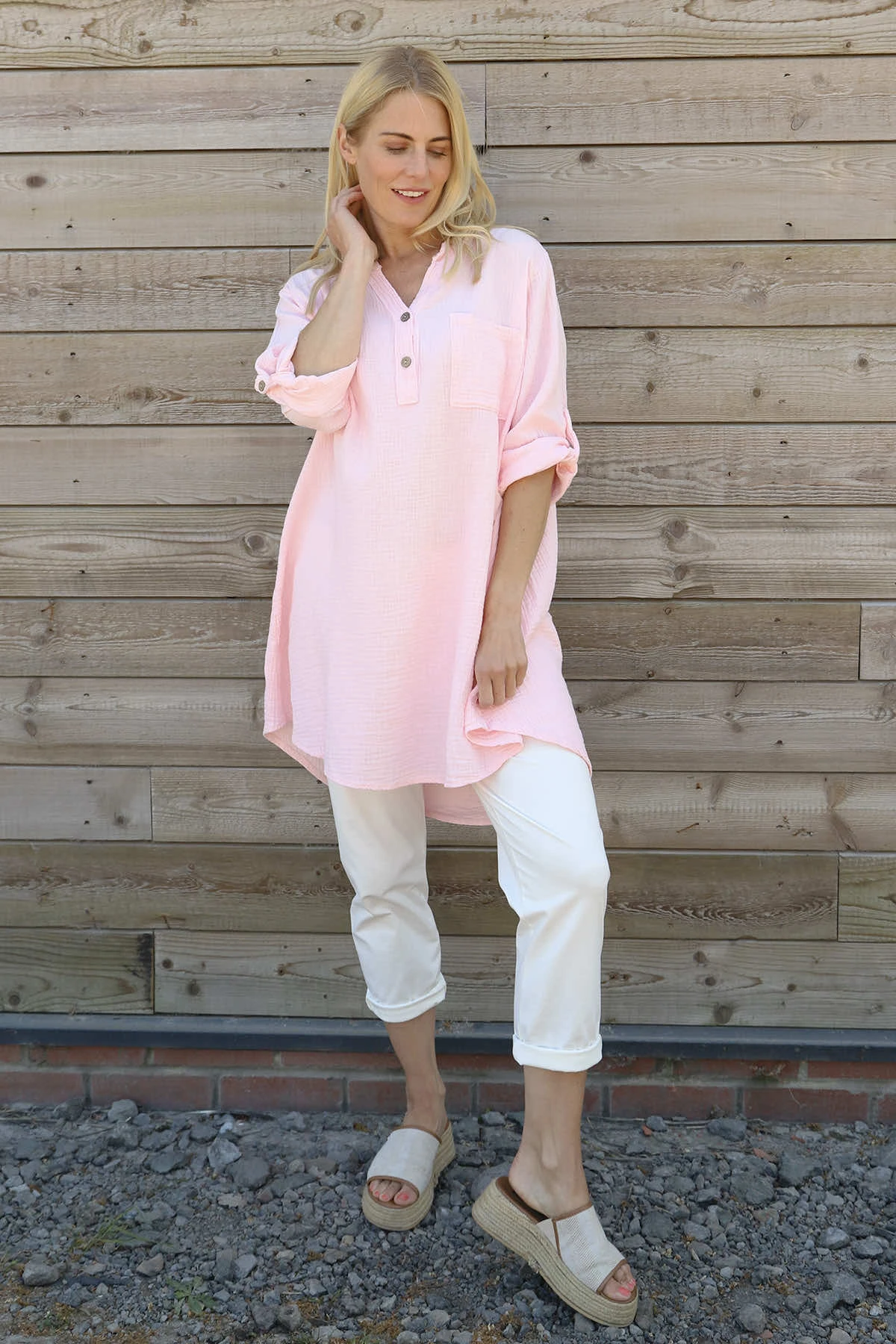 Rhiannon Crinkle Cotton Tunic Pink 3 Rhiannon Crinkle Cotton Tunic Pink