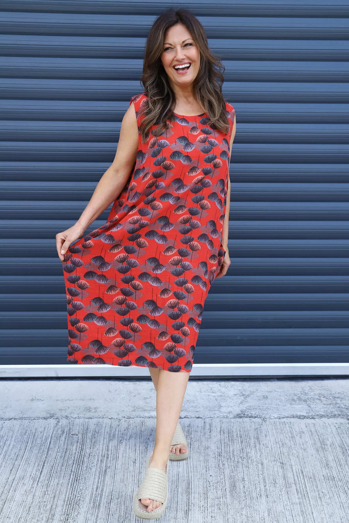 Chloe Print Sleeveless Cotton Dress Red 4 Chloe Print Sleeveless Cotton Dress Red - Image 2