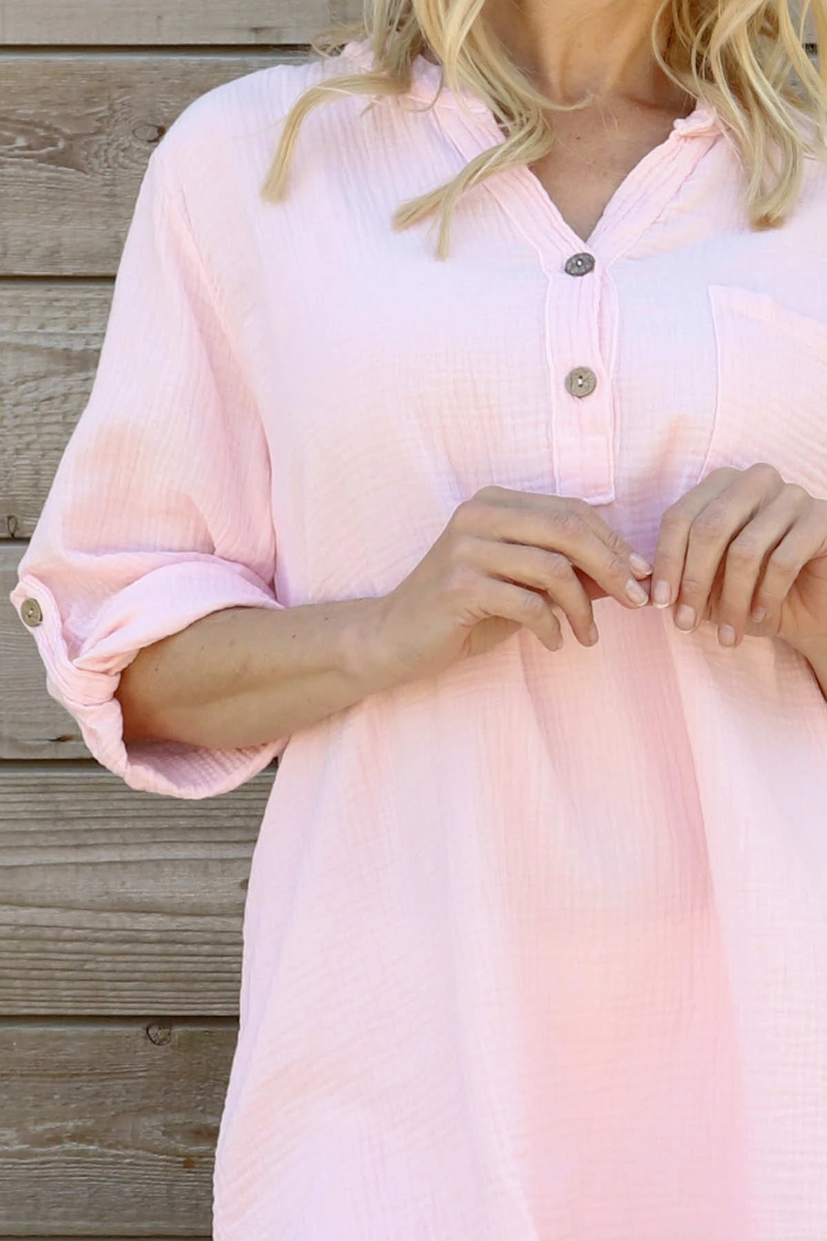 Rhiannon Crinkle Cotton Tunic Pink 5 Rhiannon Crinkle Cotton Tunic Pink - Image 3