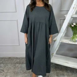 Francesca Linen Dress Charcoal