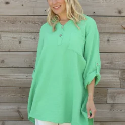 Rhiannon Crinkle Cotton Tunic Emerald