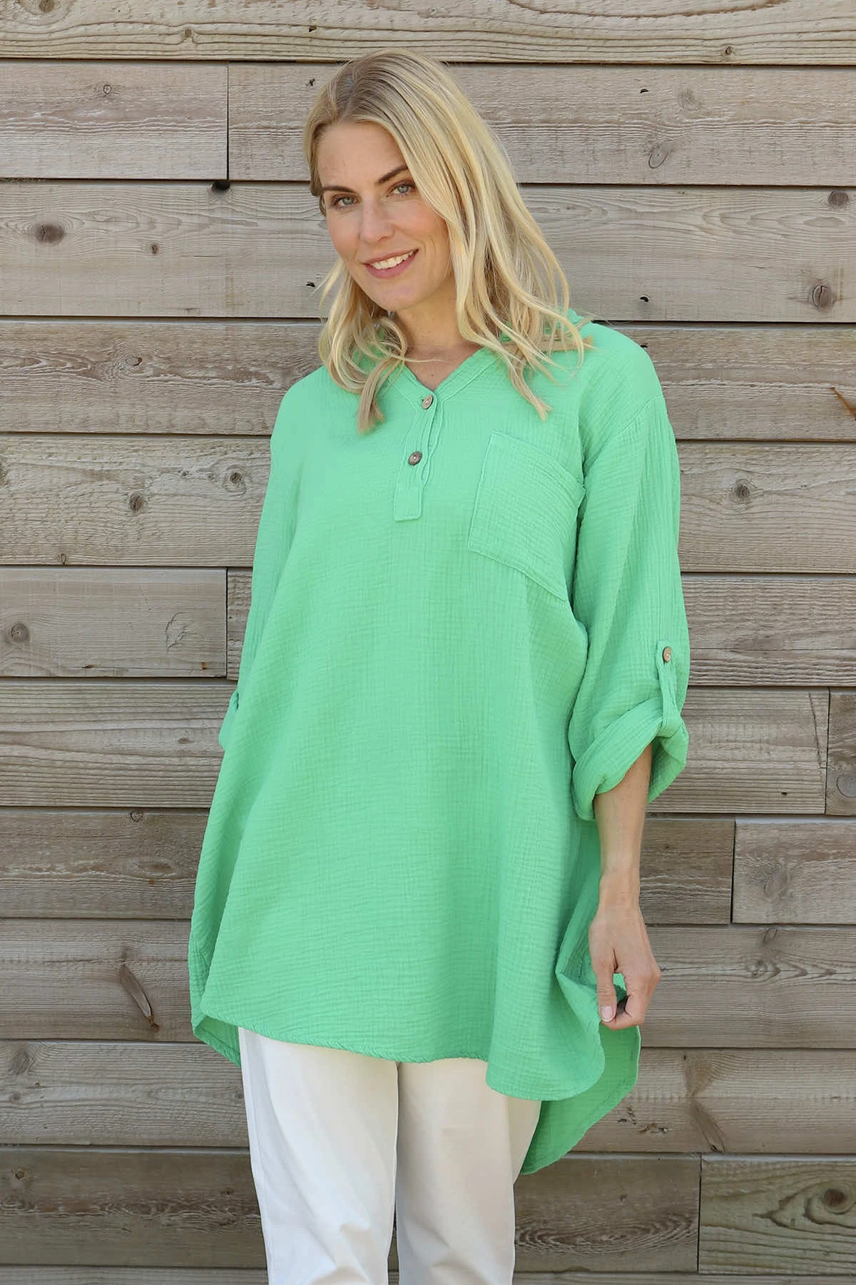 Rhiannon Crinkle Cotton Tunic Emerald 3 Rhiannon Crinkle Cotton Tunic Emerald