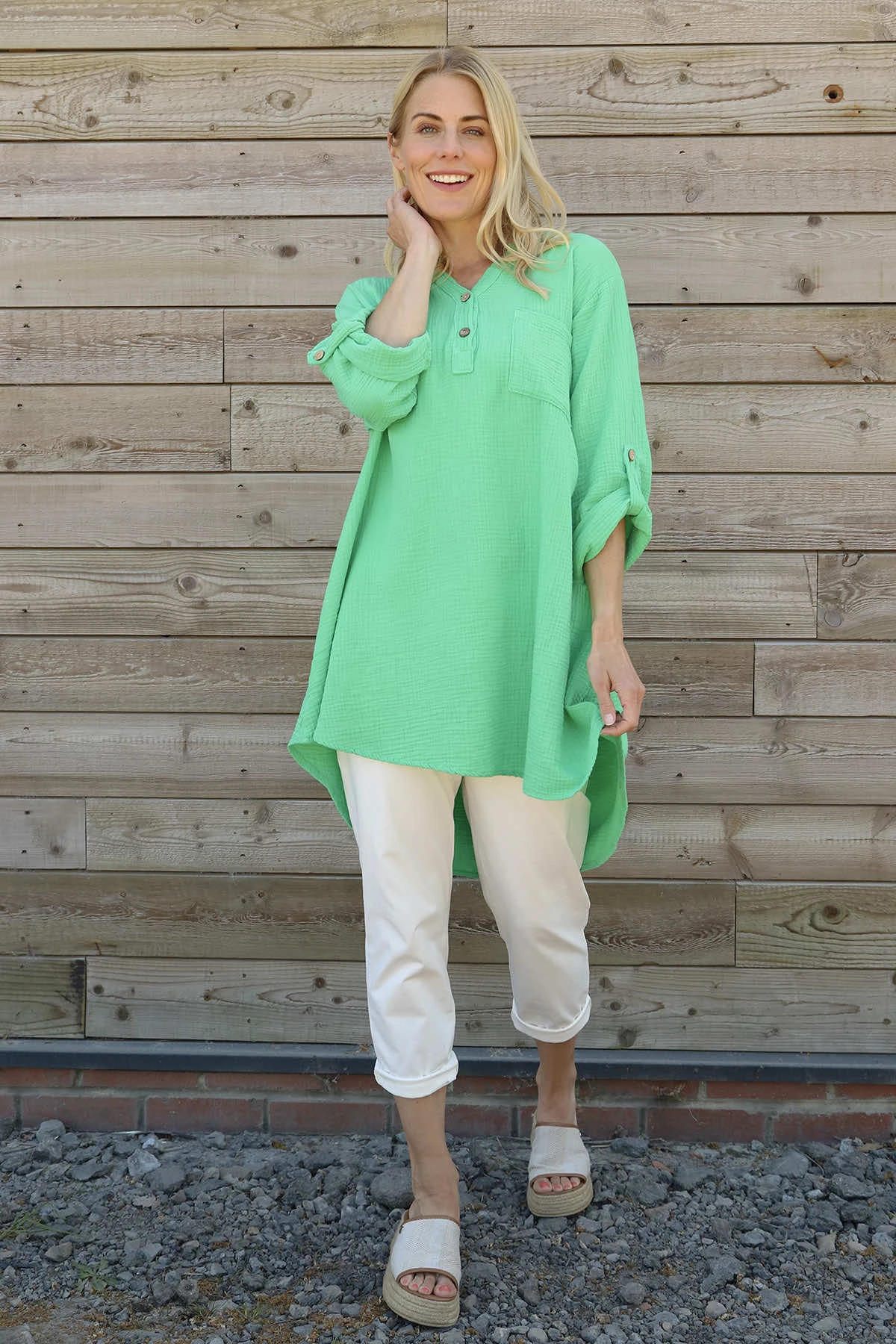 Rhiannon Crinkle Cotton Tunic Emerald 4 Rhiannon Crinkle Cotton Tunic Emerald - Image 2