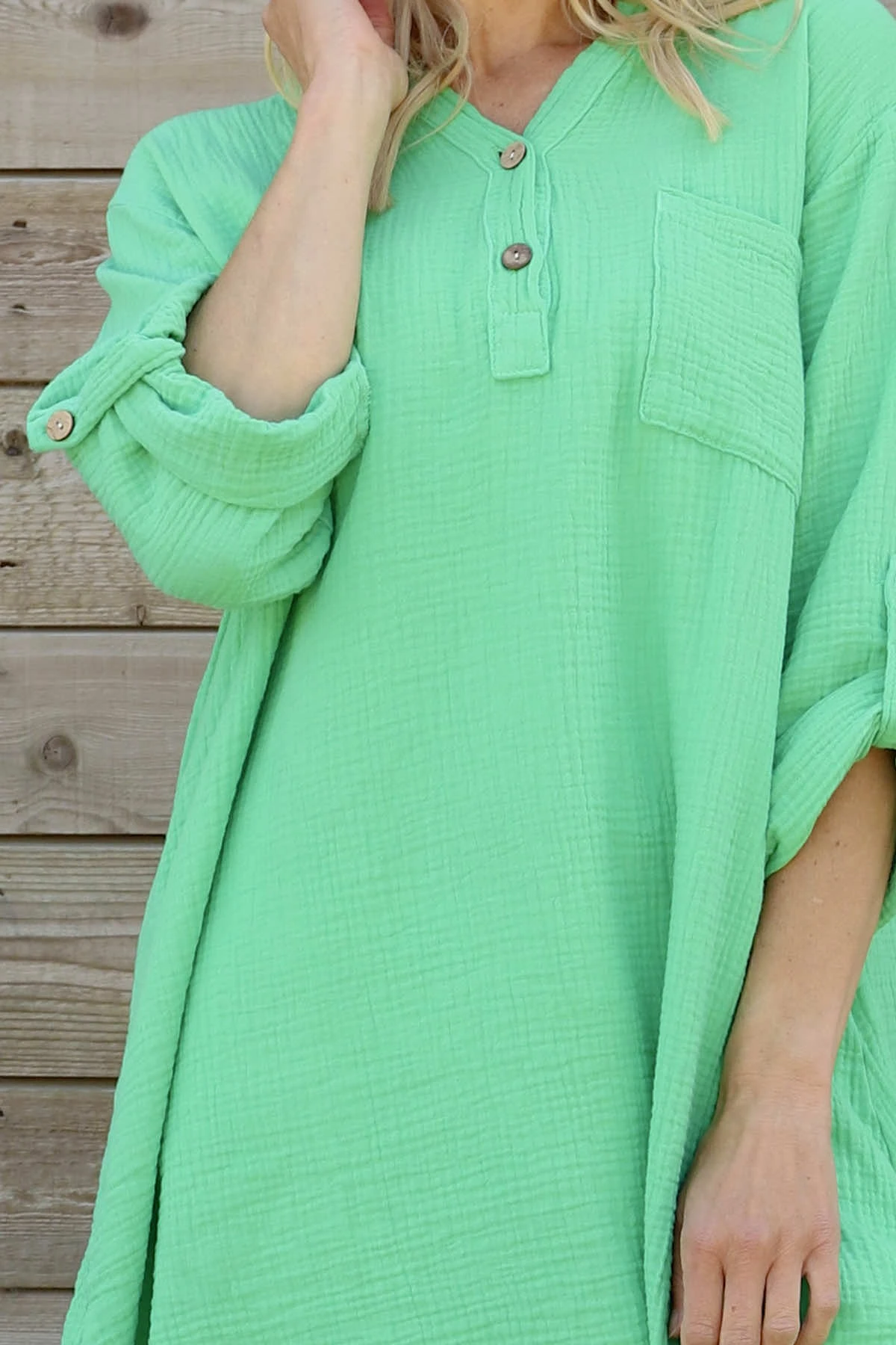 Rhiannon Crinkle Cotton Tunic Emerald 5 Rhiannon Crinkle Cotton Tunic Emerald - Image 3
