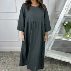 Francesca Linen Dress Charcoal 7 Francesca Linen Dress Charcoal -Kitandkaboodal Store IMG 2322 608a2518 6b67 4cf4 b887 59d905c1ca54