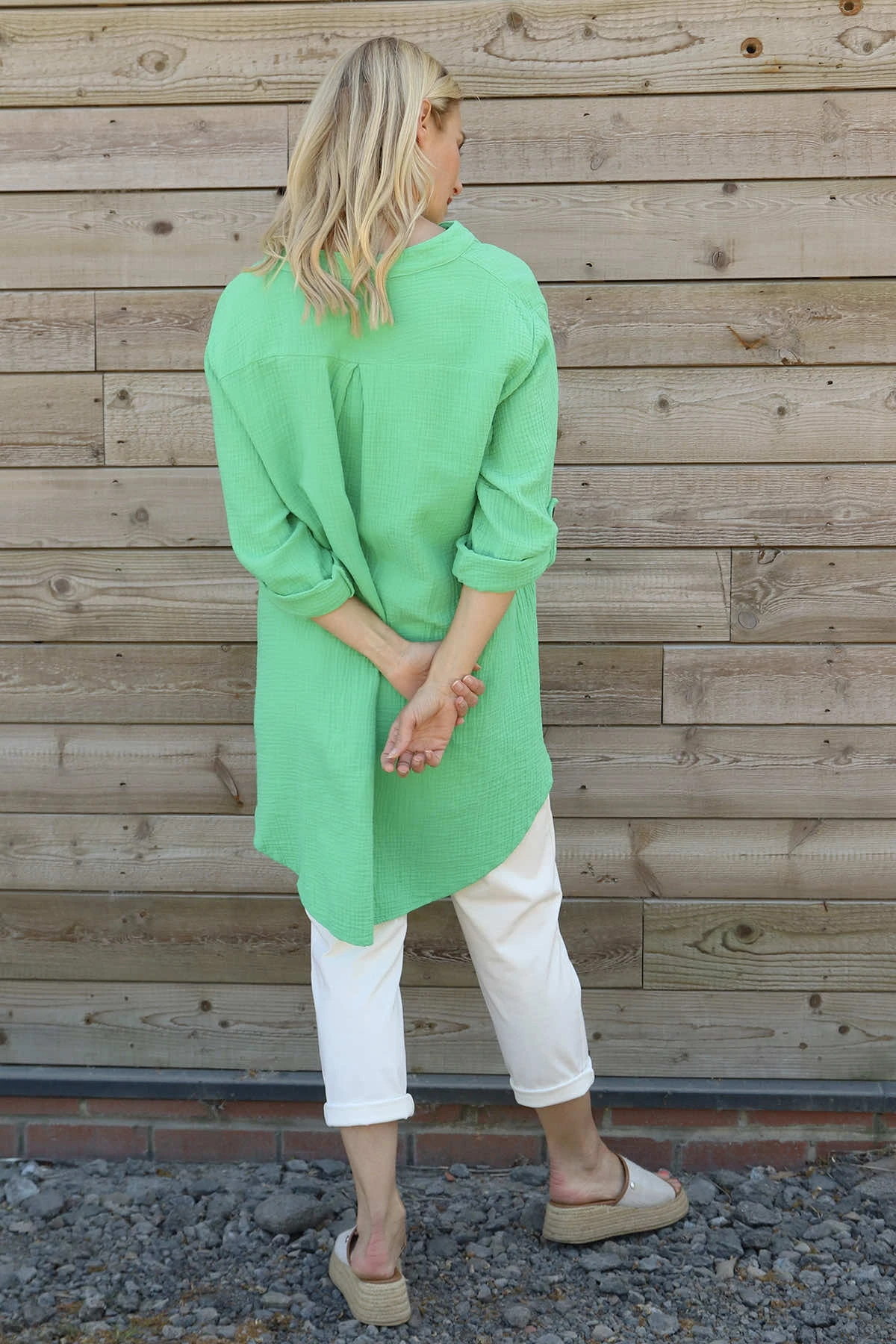 Rhiannon Crinkle Cotton Tunic Emerald 6 Rhiannon Crinkle Cotton Tunic Emerald - Image 4