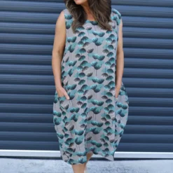 Chloe Print Sleeveless Cotton Dress Mocha