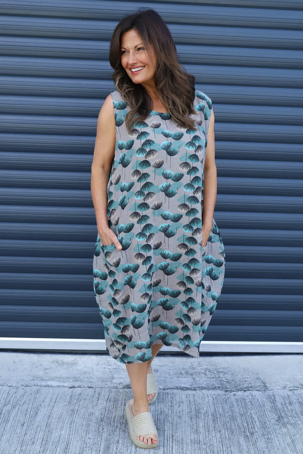 Chloe Print Sleeveless Cotton Dress Mocha 3 Chloe Print Sleeveless Cotton Dress Mocha